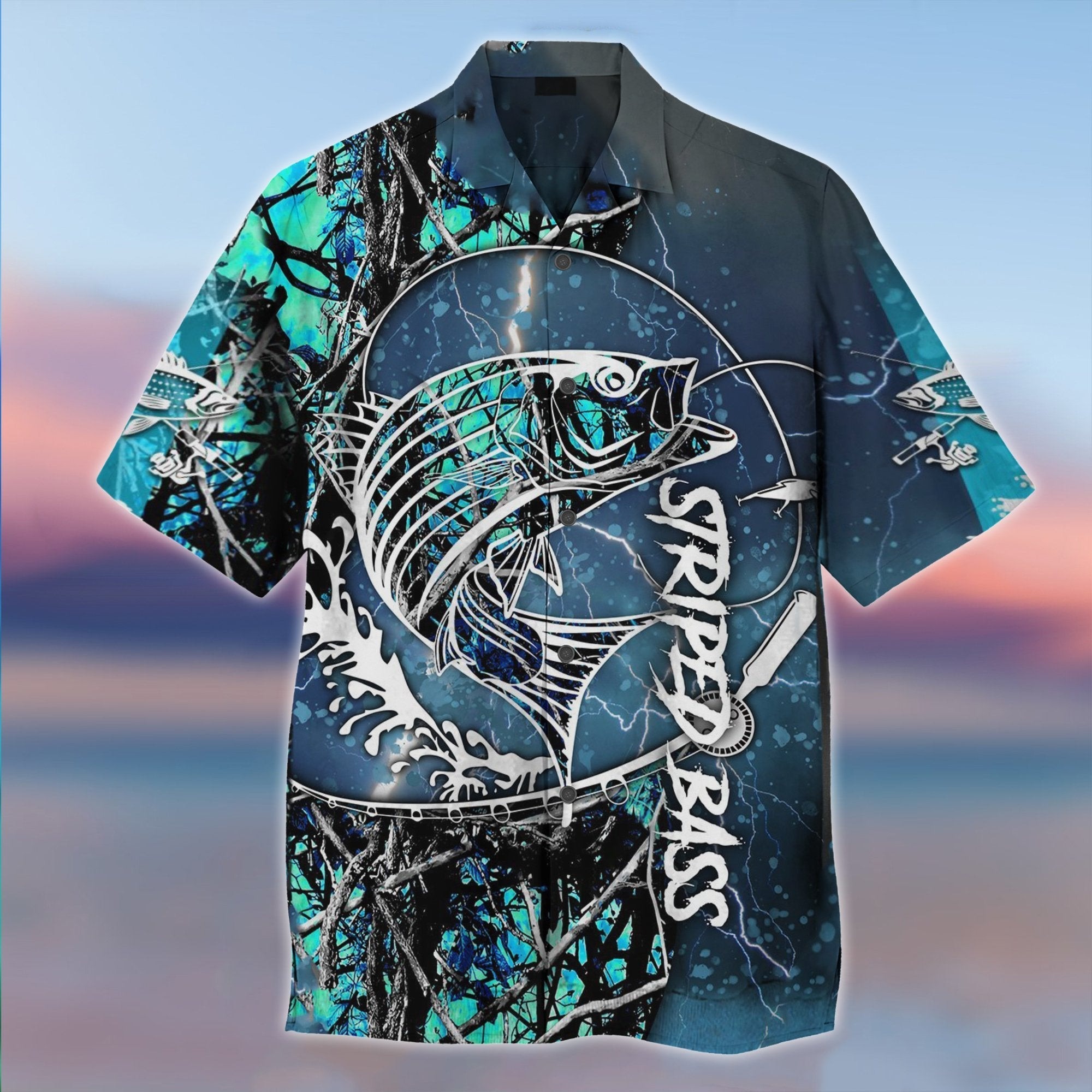 Striped Bass Fishing Water Camo Hawaiian Shirt