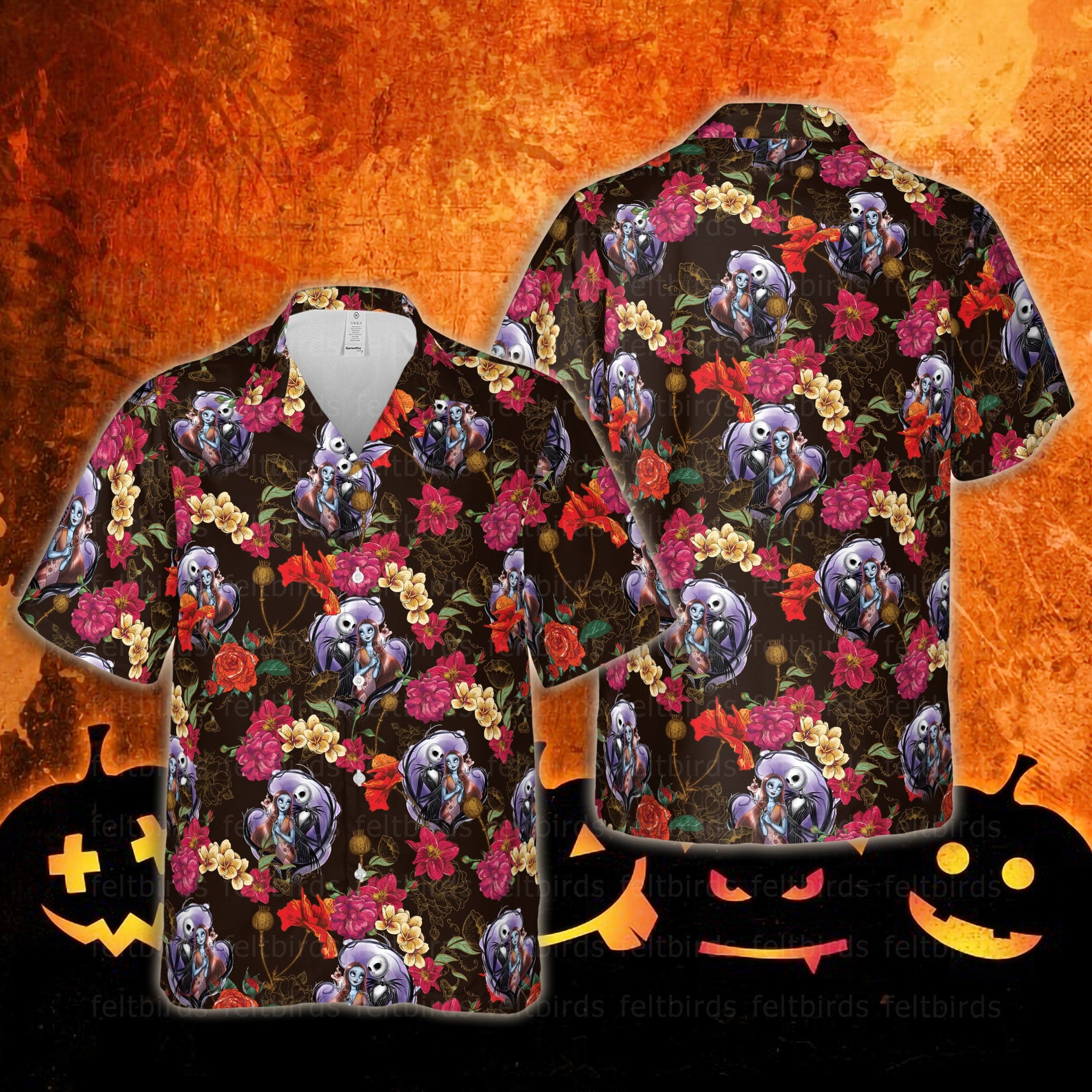 Nightmare Before Christmas Jack Skellington & Sally Halloween Hawaiian Shirt