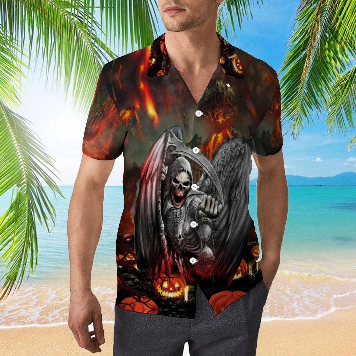The Grim Reaper Watcher Of Time Halloween Hawaiian Shirt