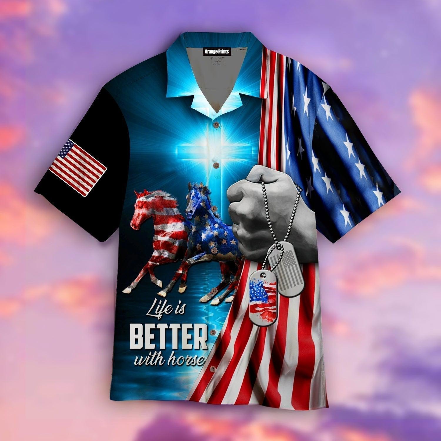 Horse American Flag Hawaiian Shirt