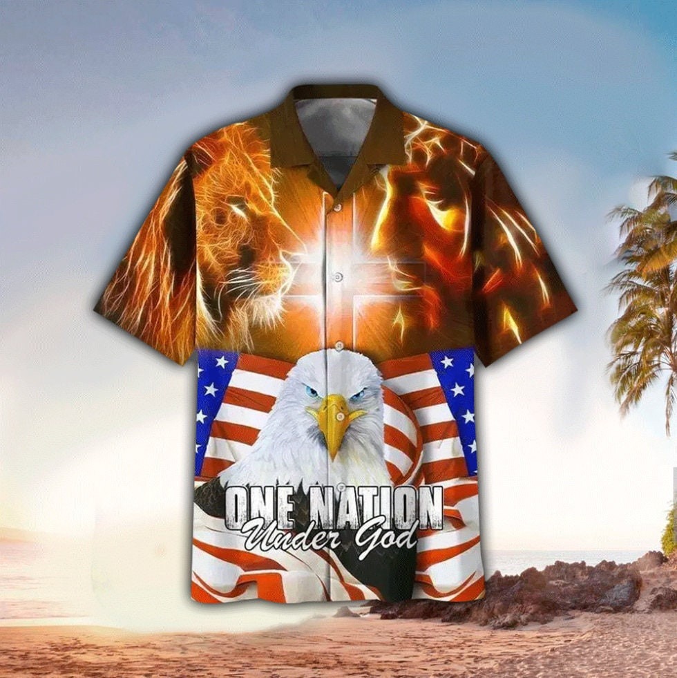 One Nation Under God Lion Eagle Jesus Hawaiian Shirt