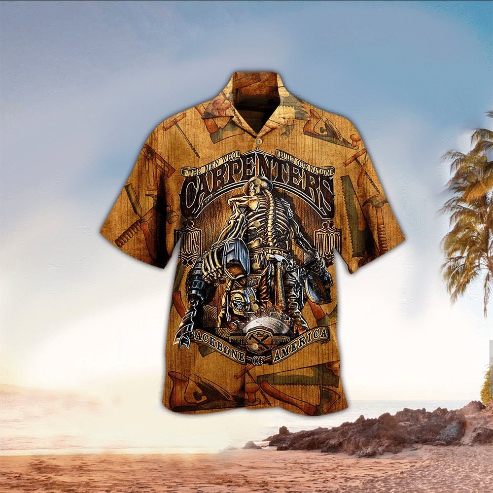 Vintage Proud Carpenter Skeleton Hawaiian Shirt