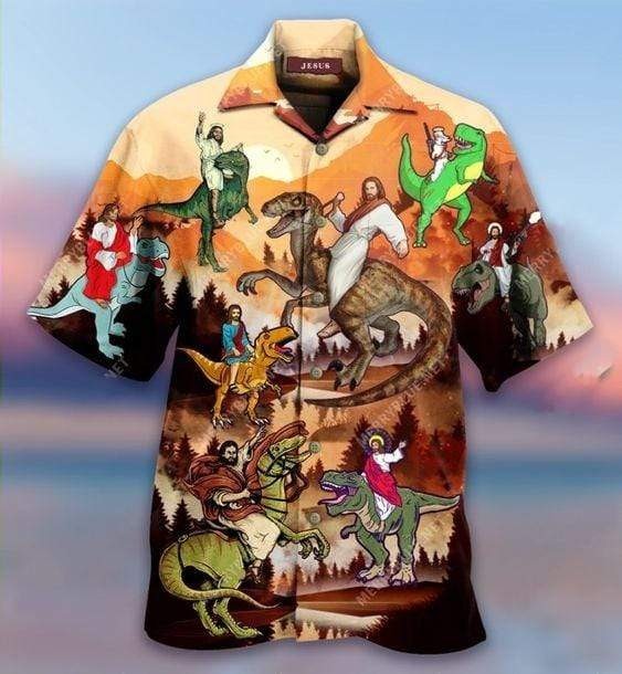 Jesus Rides A Dinosaur Hawaiian Shirt