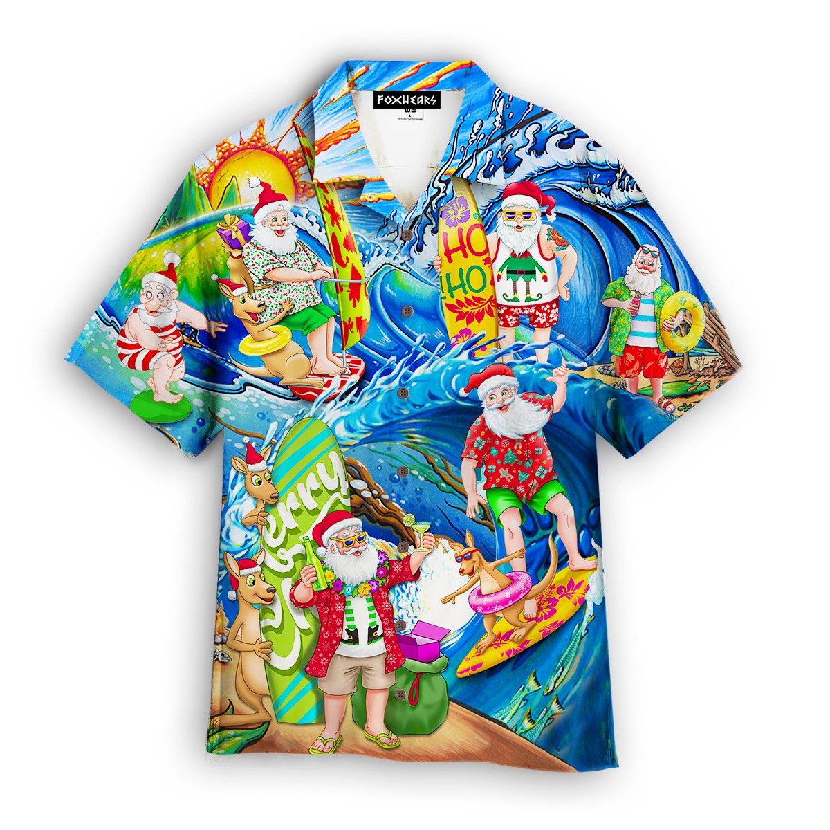 Surfing Funny Santa Christmas Hawaiian Shirt