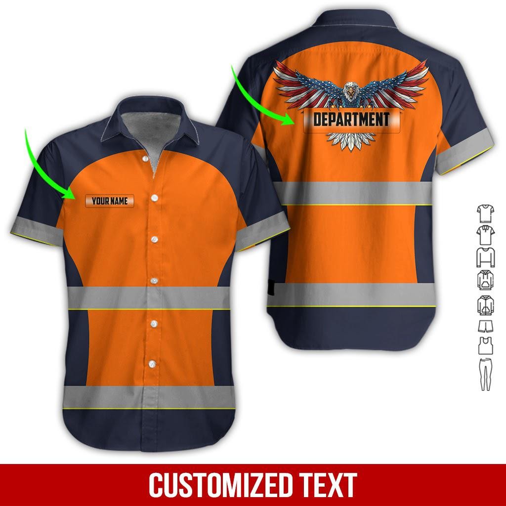 Workwear United States Eagle Flag Style Custom Name Hawaiian Shirt