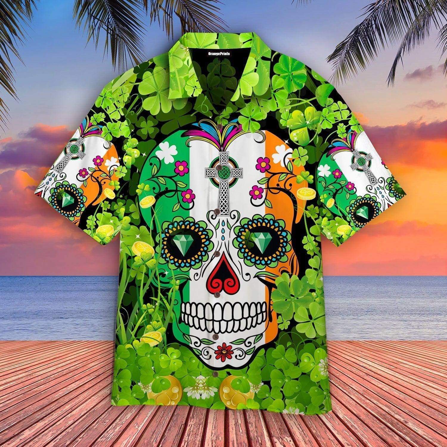 Sugar Skull Saint St Patricks Day Hawaiian Shirt