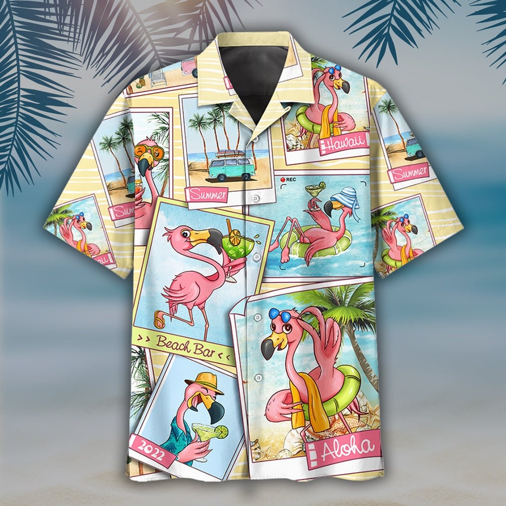 Summer Flamingo Polaroid Photos Hawaiian Shirt