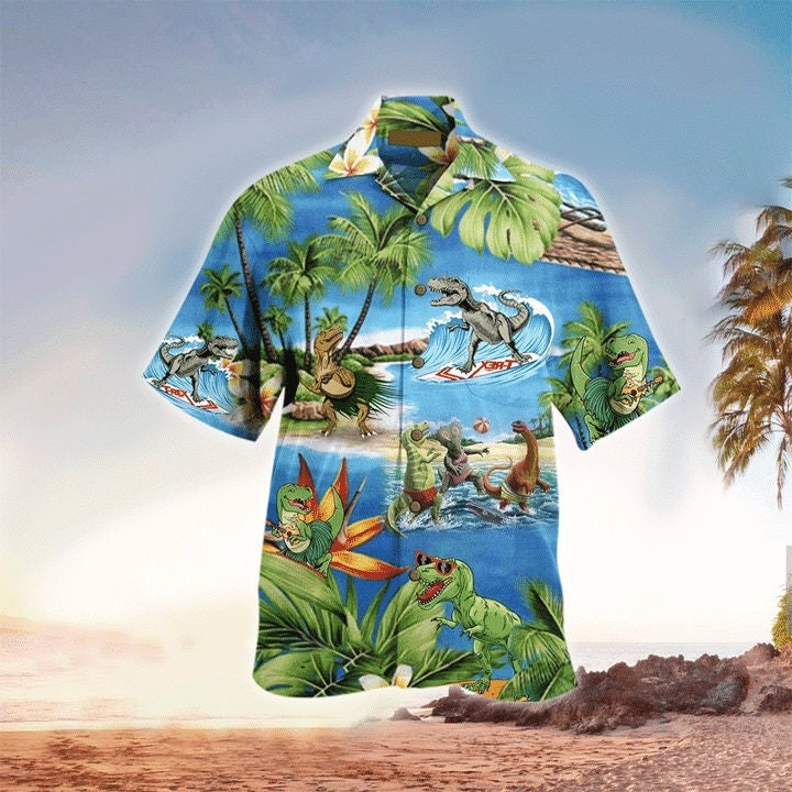 Tropical Island Dinosaurs Hawaiian Shirt