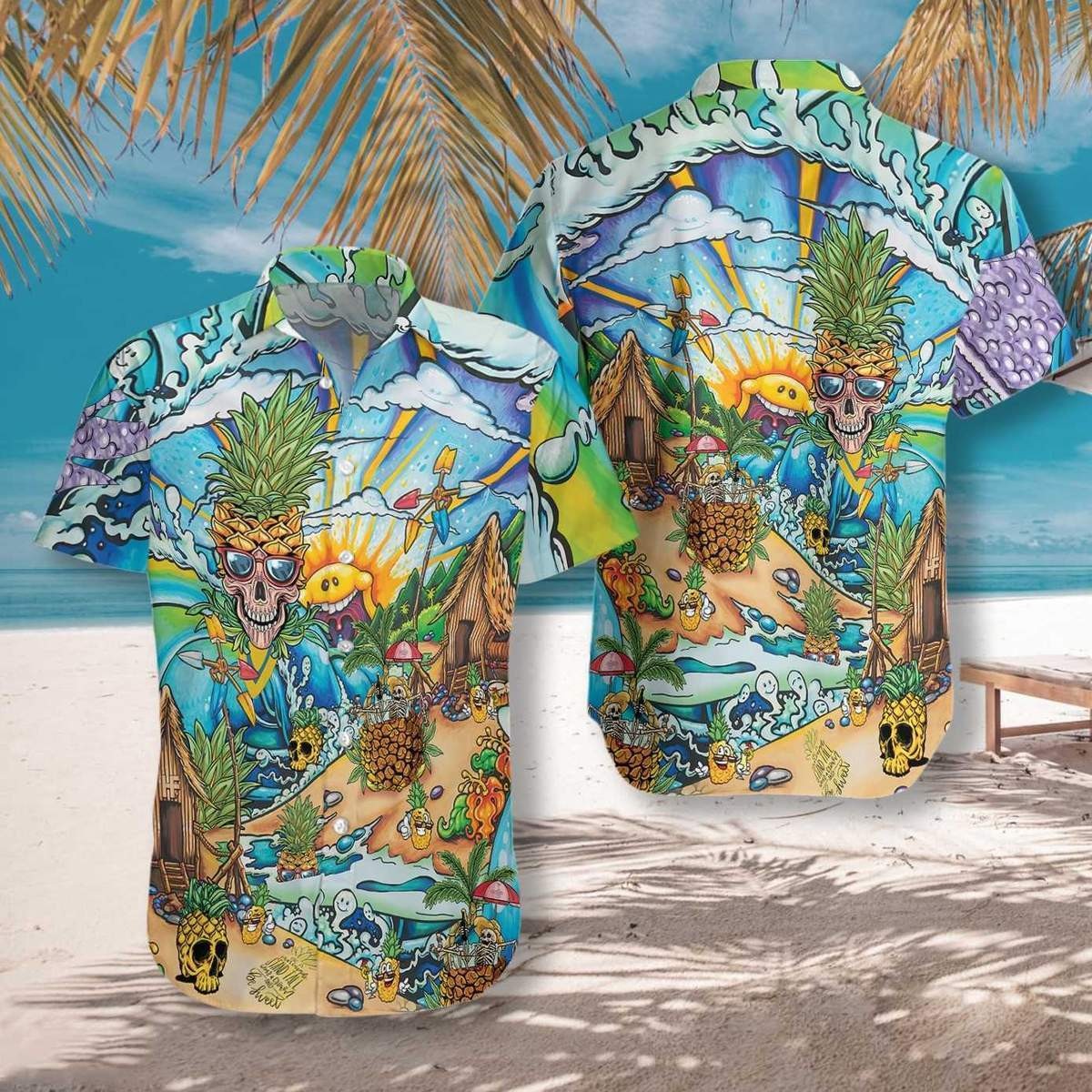 Pineapple Skull Beach Hawaiian Shirt