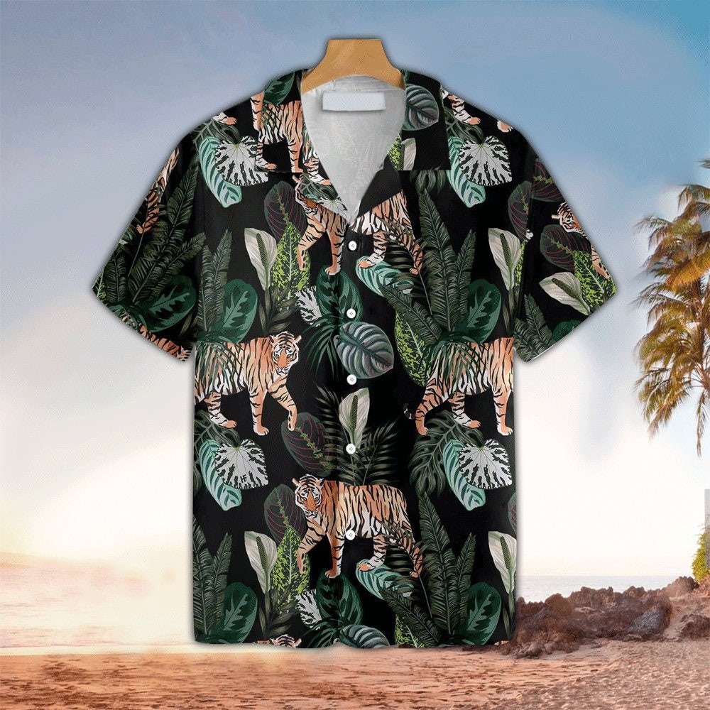 Tiger Tropical Leaves Hawaiian Shirt