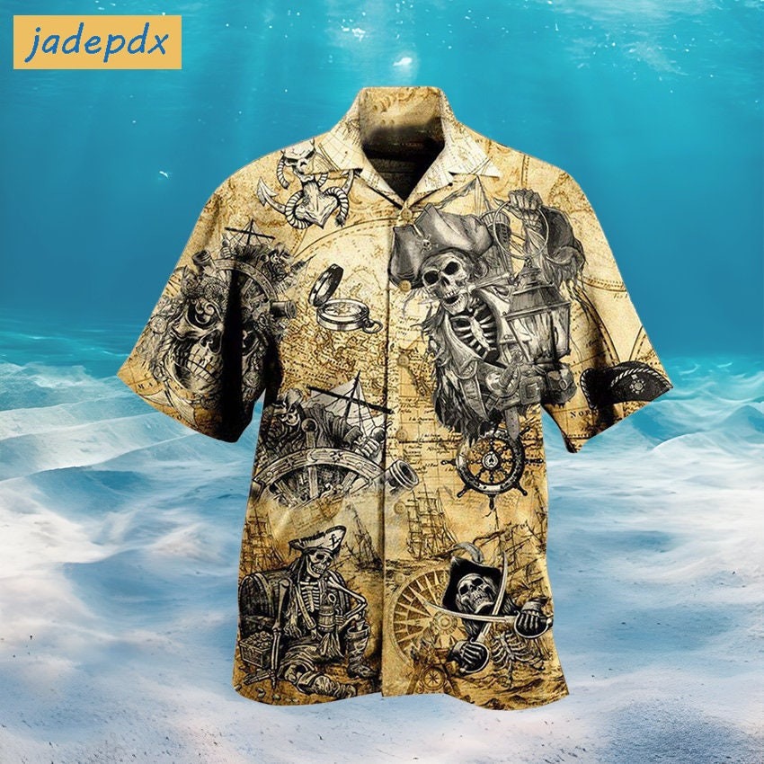 Vintage Pirate Skull Save A Ship Ride A Pirate Hawaiian Shirt