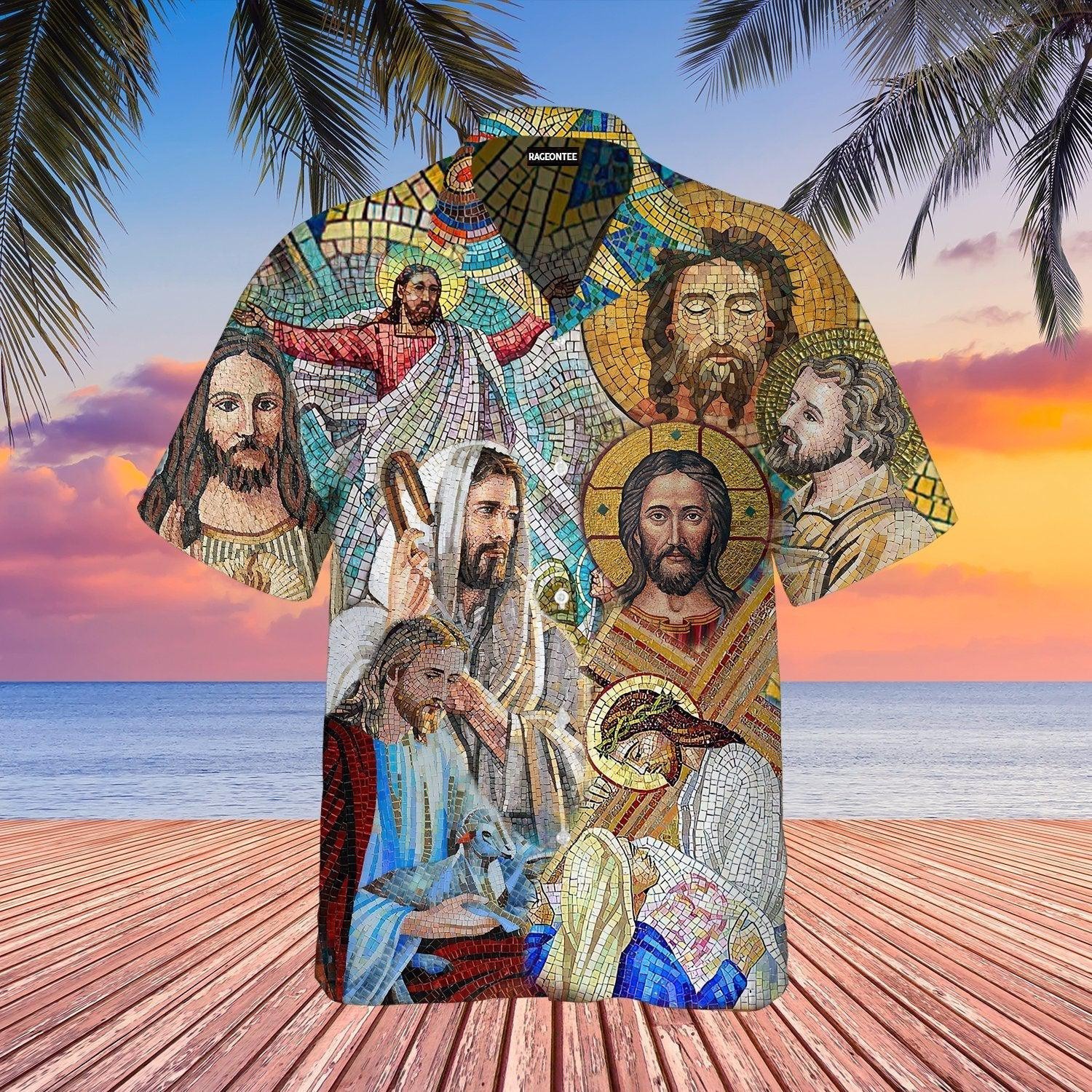 Portrait of Jesus Stained Glass Hawaiian Shirt