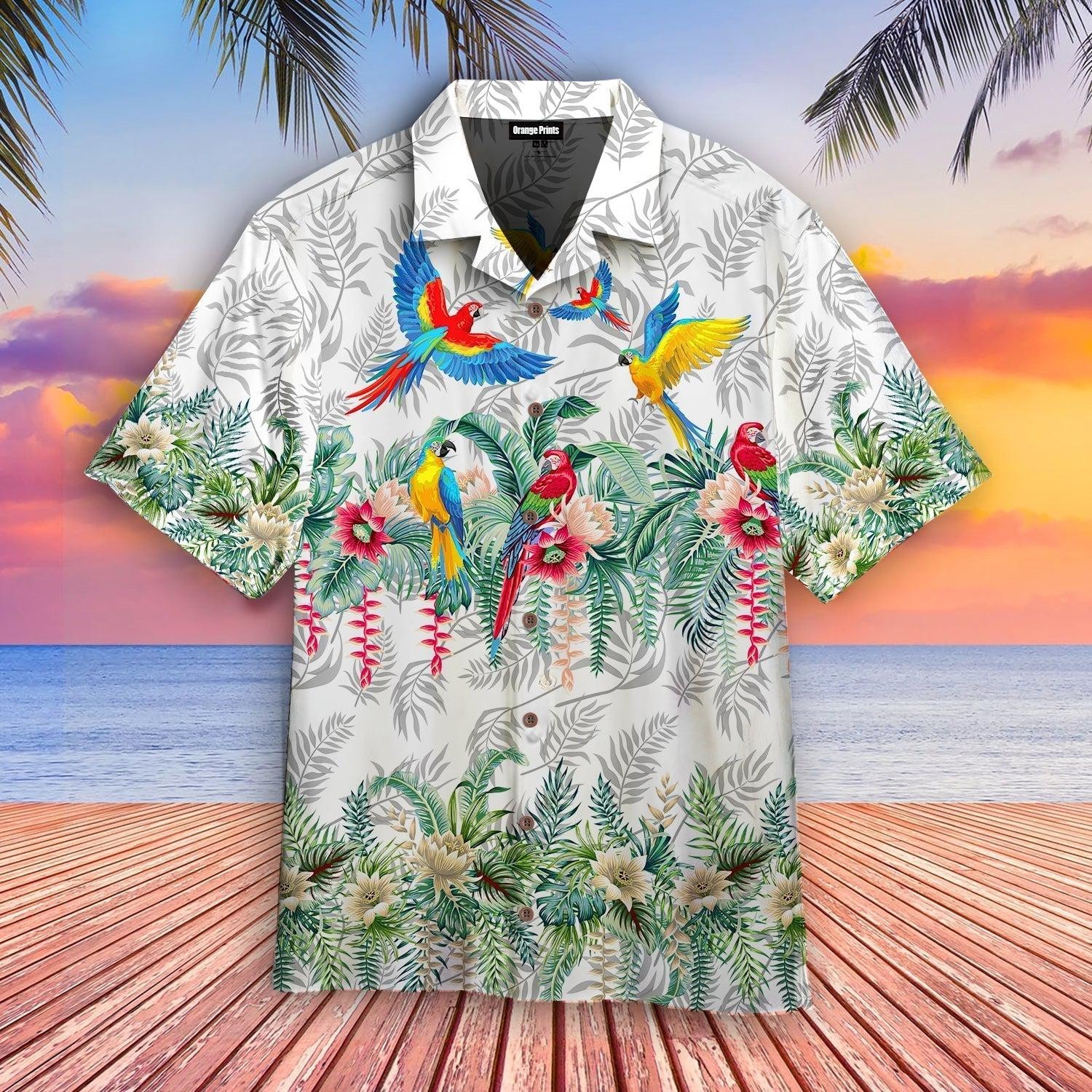 Vintage Botanical Lotus And Macaw Parrot Hawaiian Shirt