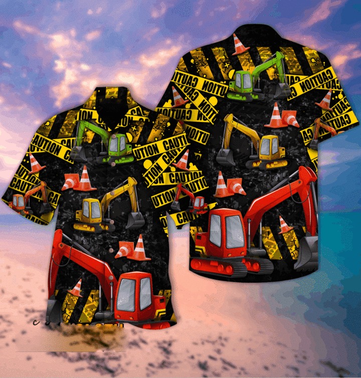 Work Hard With Excavator Hawaiian Shirt