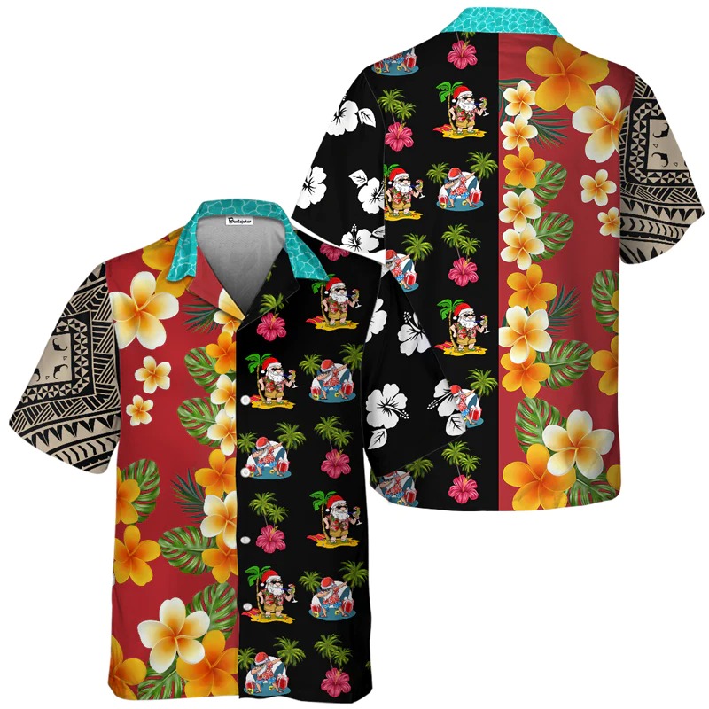 Santa Claus Tropical Flower Hawaiian Shirt