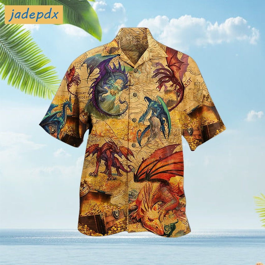 Vintage Dragon Love Gold Hawaiian Shirt