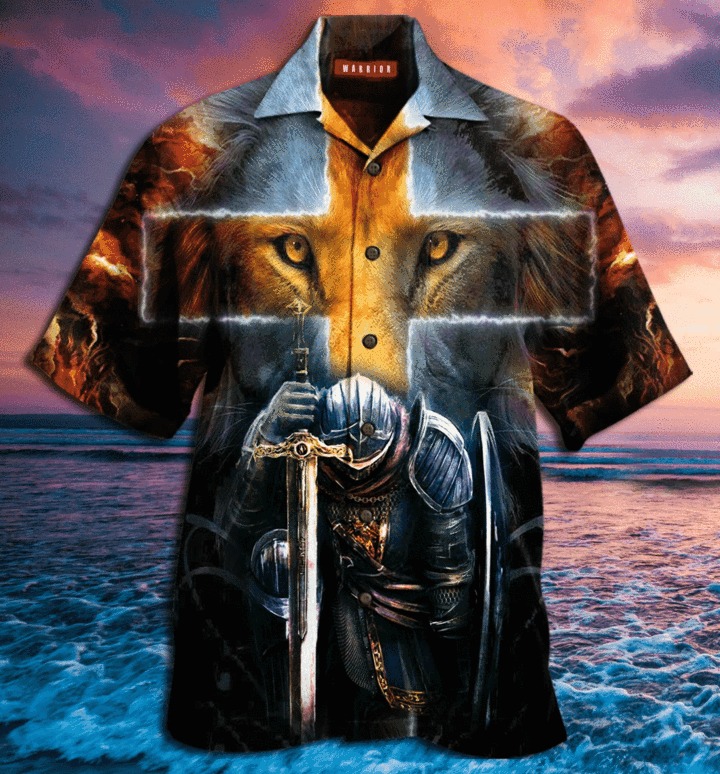 Warrior of Christ Lion Cross Hawaiian Shirt