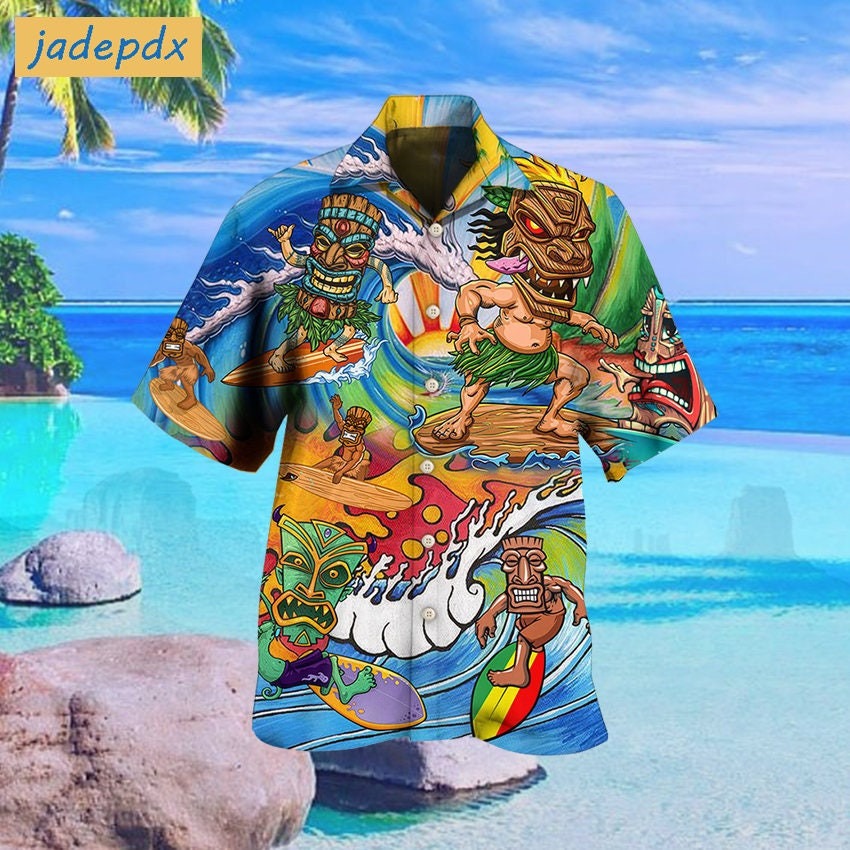 Tiki Funny Surfing Hawaiian Shirt