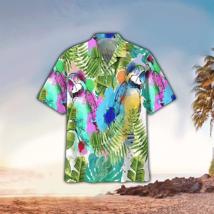 Tropical Parrot Watercolor Hawaiian Shirt