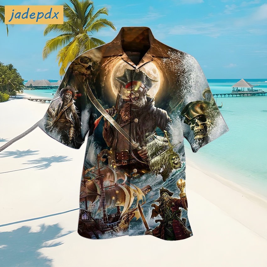 Pirate Skull And Ship On The Ocean Hawaiian Shirt