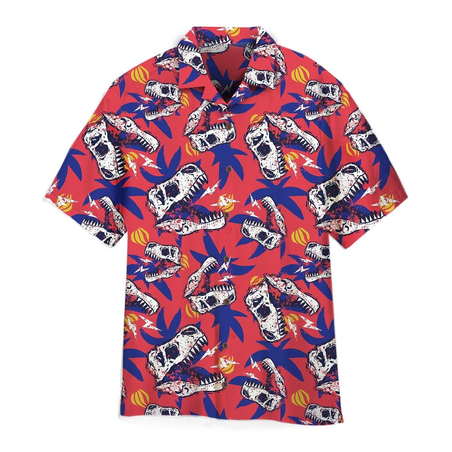 A Dinosaurs Skull With Palm Tree Tropical Hawaiian Shirt