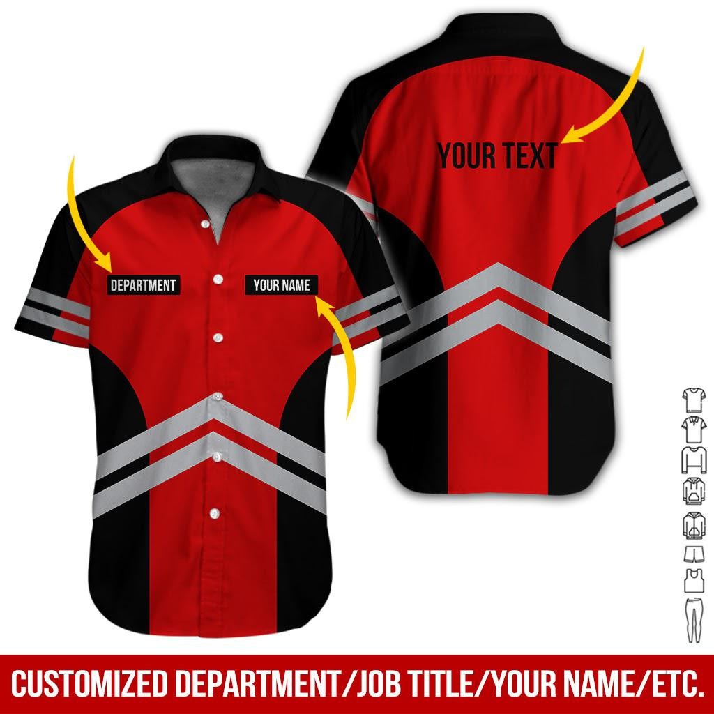 Red Workwear Style Custom Name Hawaiian Shirt