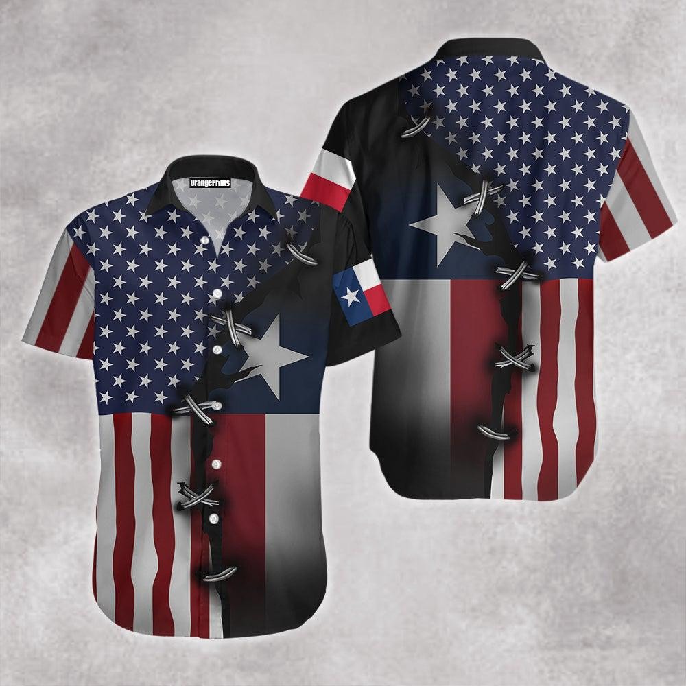 Texas Flag With American Flag Hawaiian Shirt