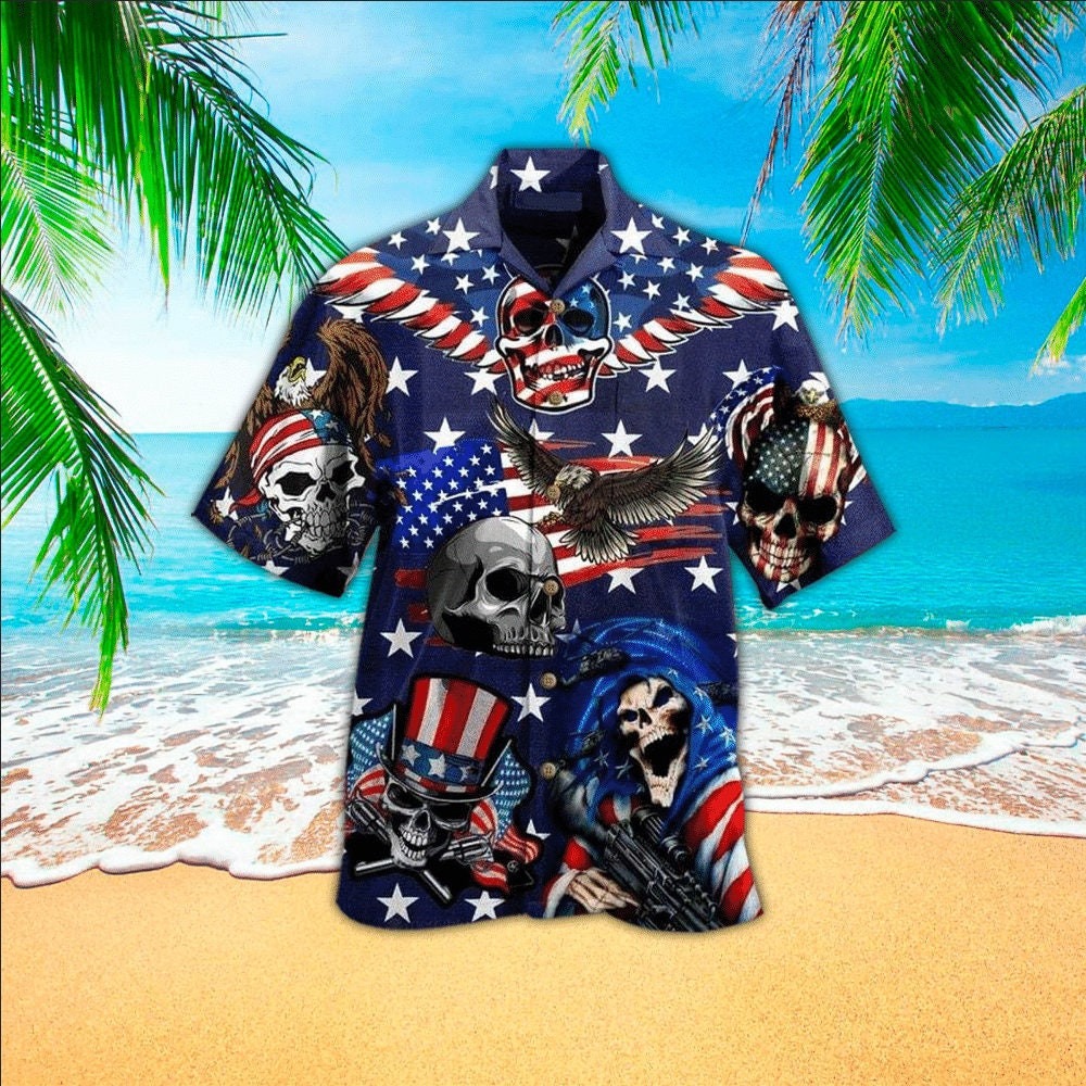 Skull American Flag And Eagle Hawaiian Shirt