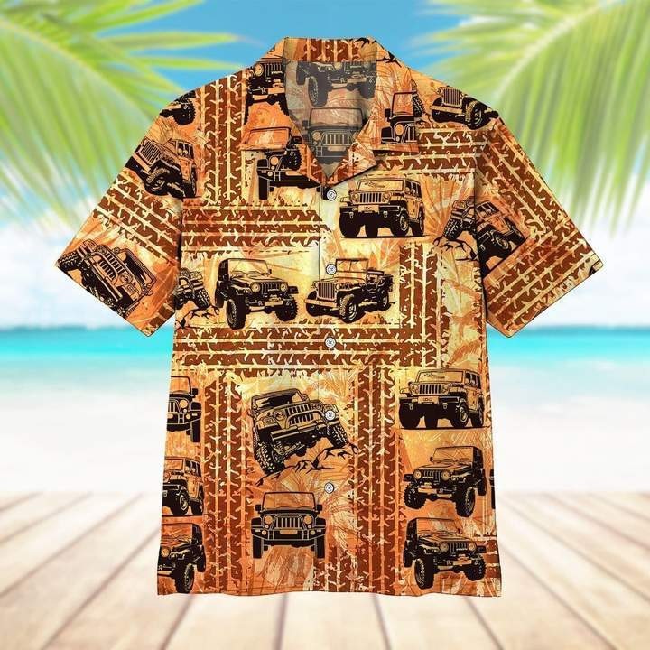 Vintage Jeep Tire Track Hawaiian Shirt