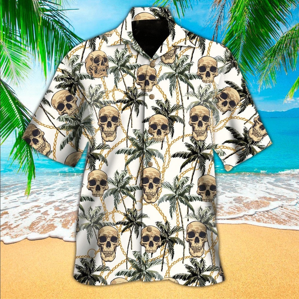 Tropical Skull Palm Tre Pattern Hawaiian Shirt