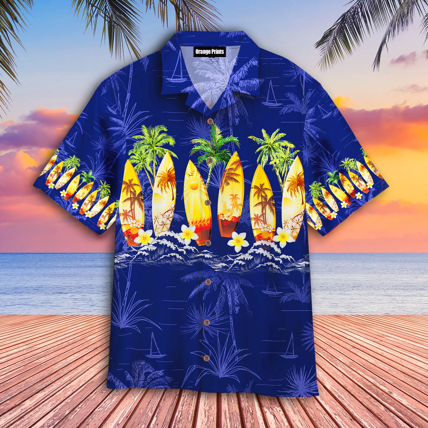 Surfboard Blue Hawaiian Shirt