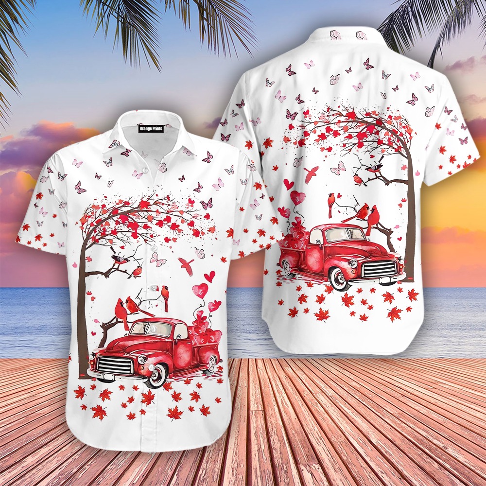 Red Truck Under Tree Hawaiian Shirt