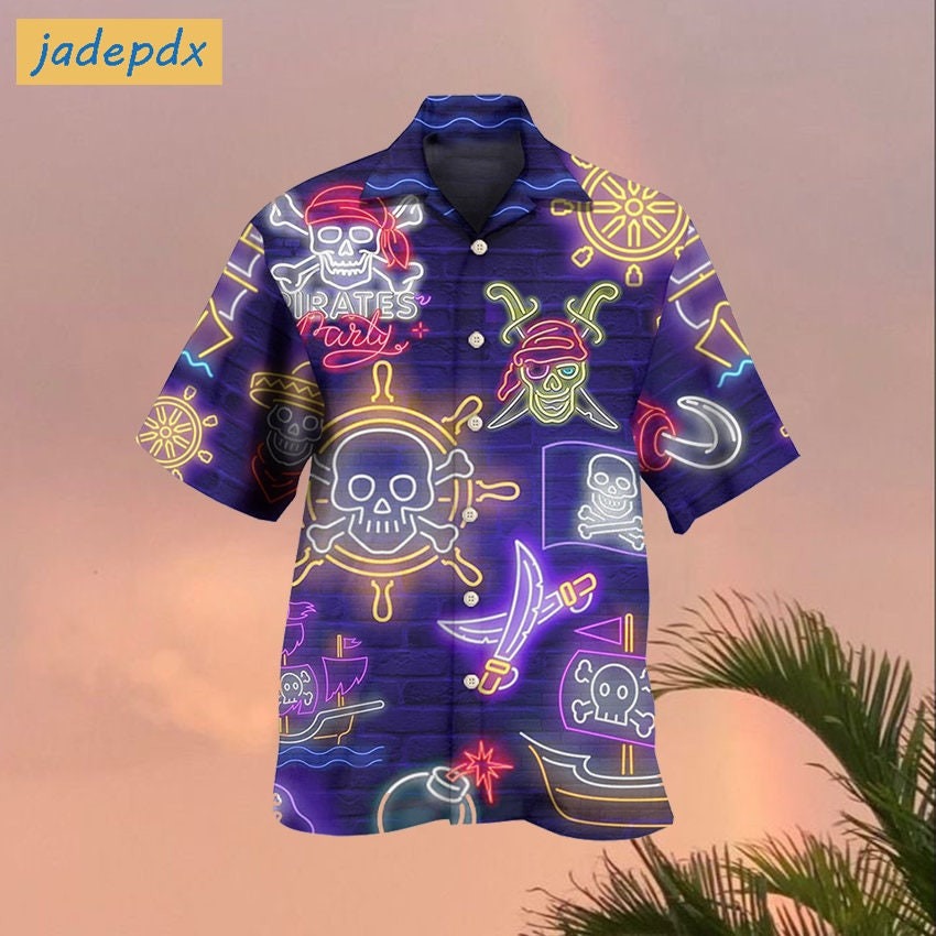 Pirate Skull Party Stunning Neon Things Hawaiian Shirt