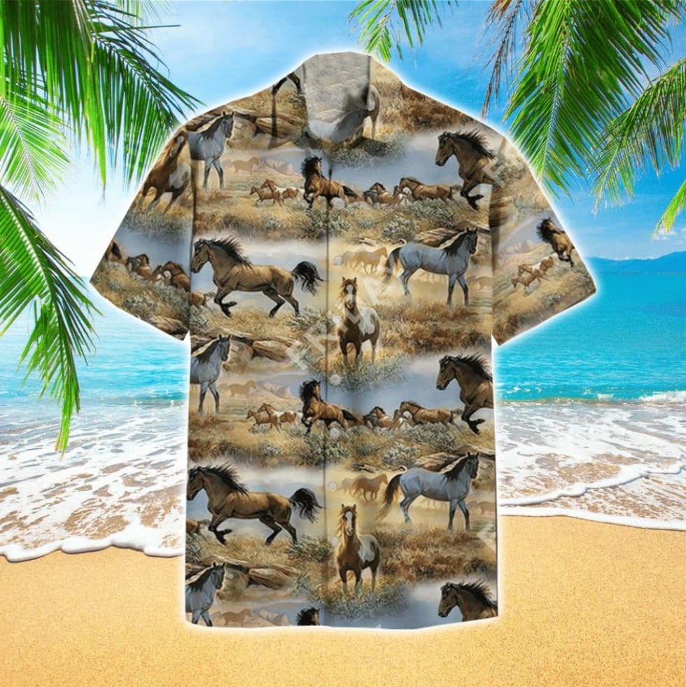 Wild Horse Running Pattern Hawaiian Shirt