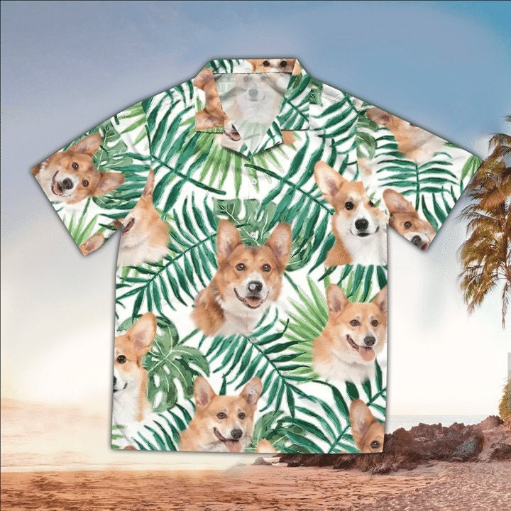 Tropical Leaves Corgi Hawaiian Shirt