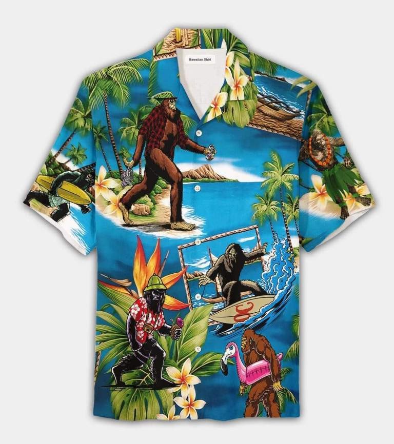 Surfing Bigfoot Hawaiian Shirt