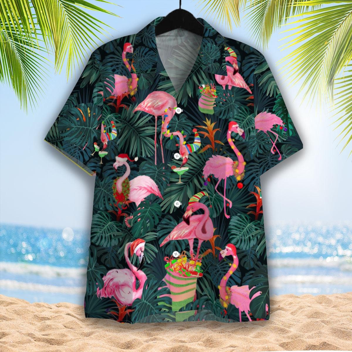Pink Christmas Flamingo Hawaiian Shirt