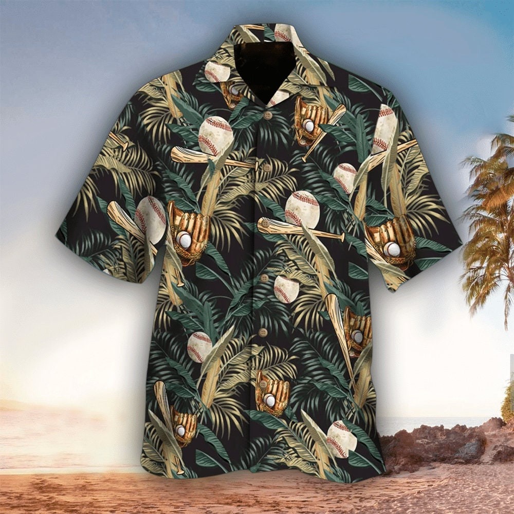 Tropical Leaves Baseball Hawaiian Shirt