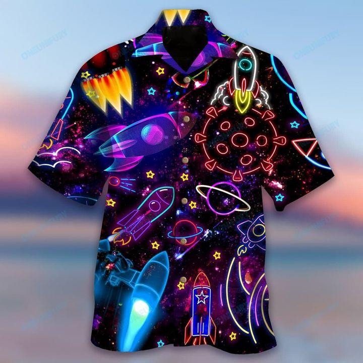 Shoot For The Stars Glowing Rocket Hawaiian Shirt