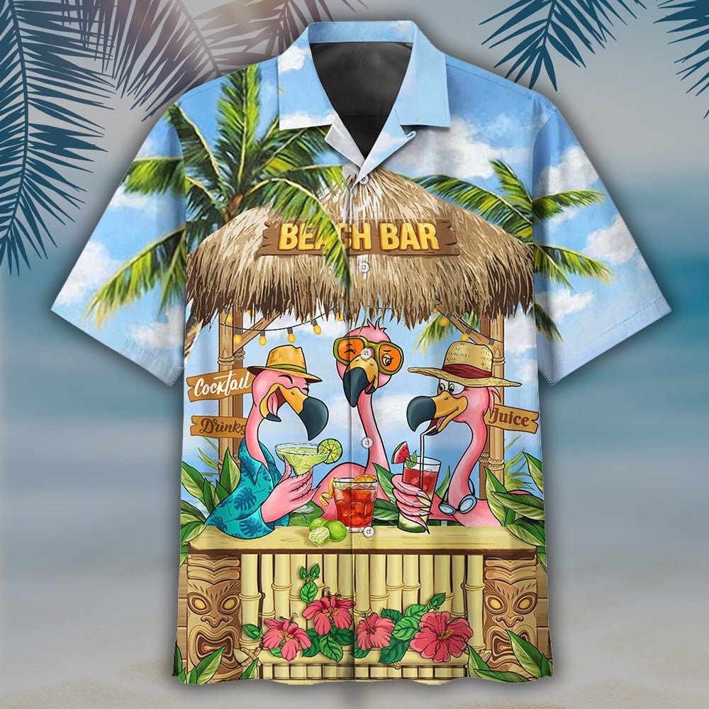 Summer Flamingo Beach Bar Hawaiian Shirt