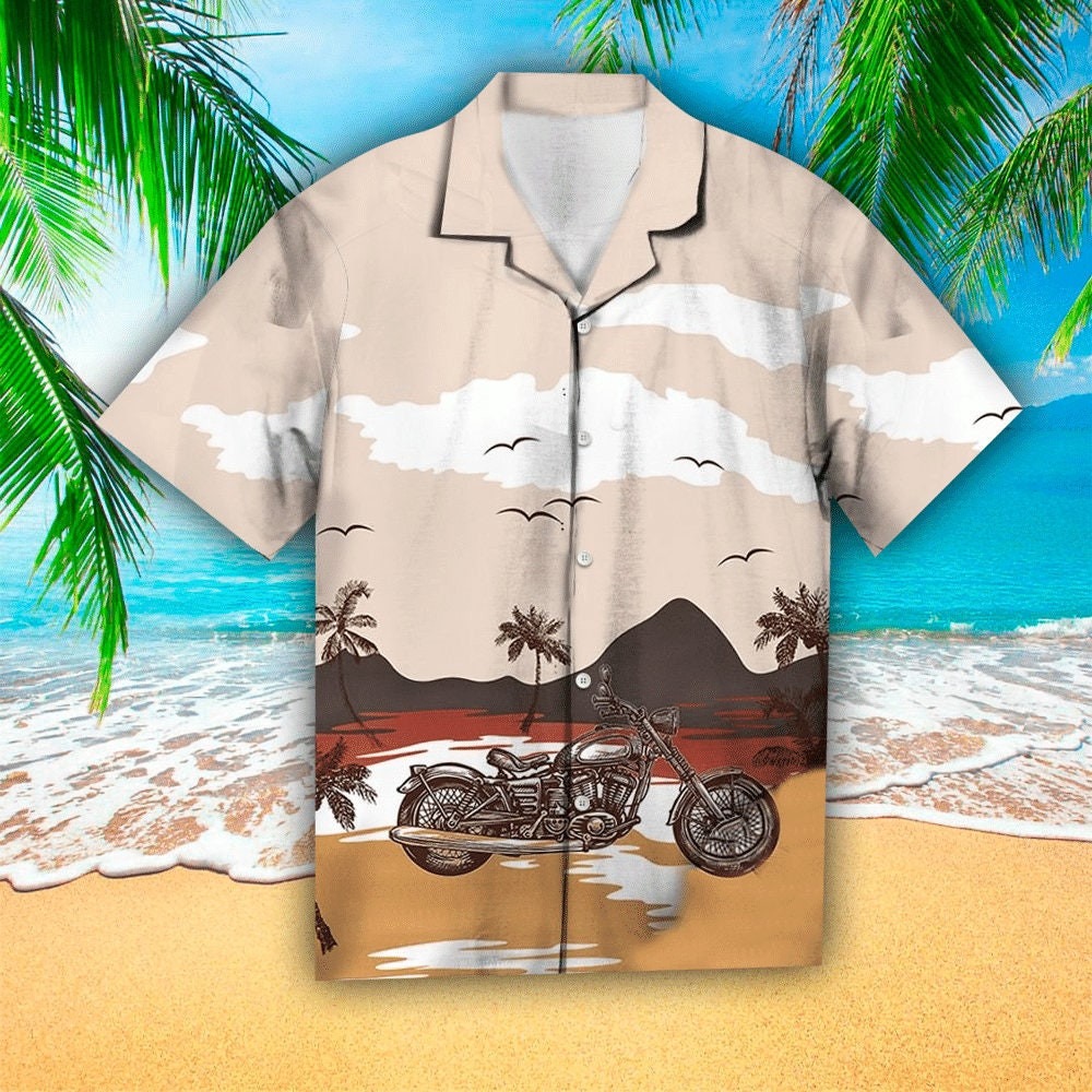 Vintage Motorcycle On Beach Hawaiian Shirt