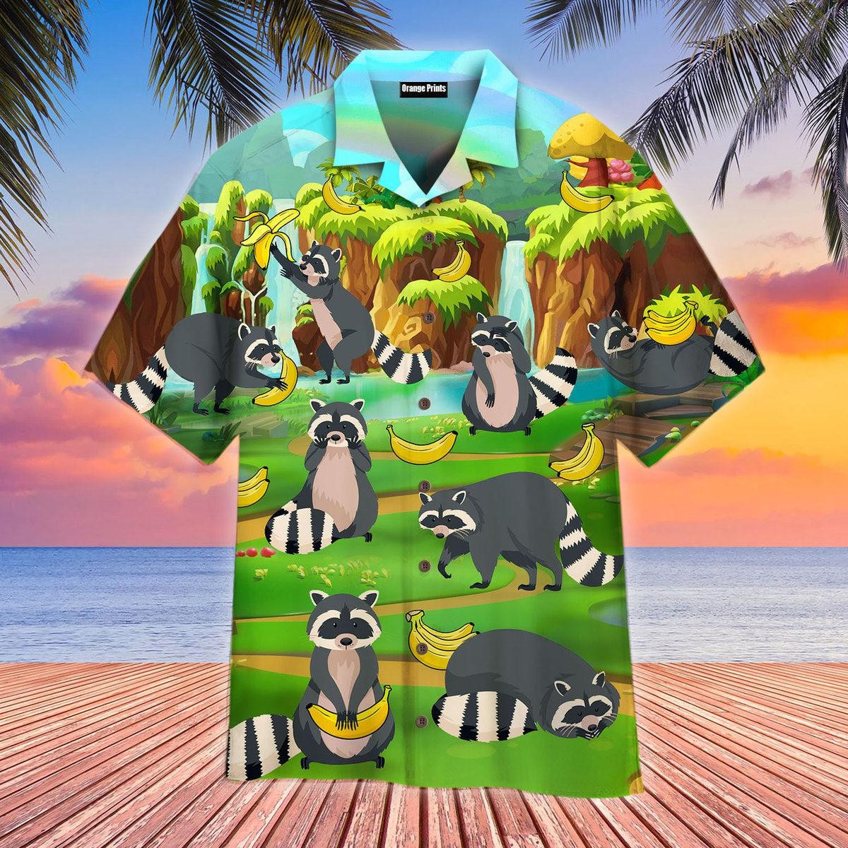 Raccoon Loves Banana Hawaiian Shirt