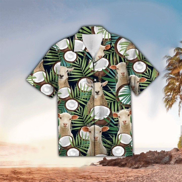 Sheep Coconut Tropical Green Hawaiian Shirt
