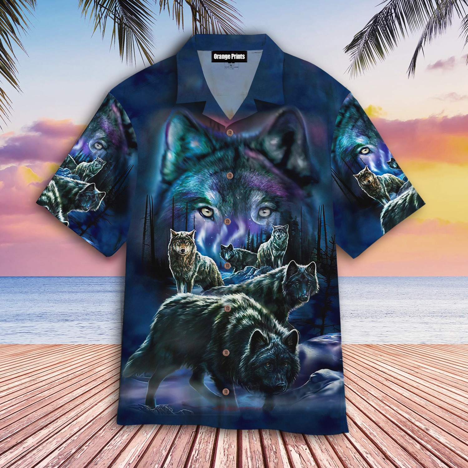 Wolf Night Forest Hawaiian Shirt