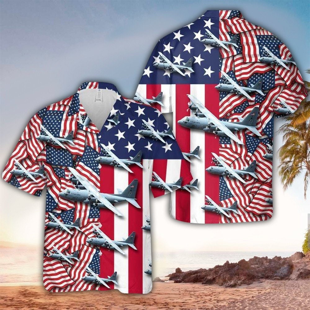 Plane & American Flag Hawaiian Shirt