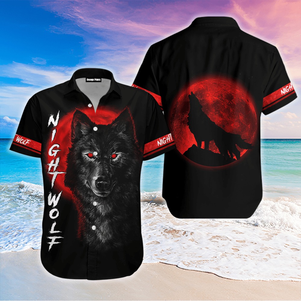 Wolf In Blood Moon Black Red Hawaiian Shirt
